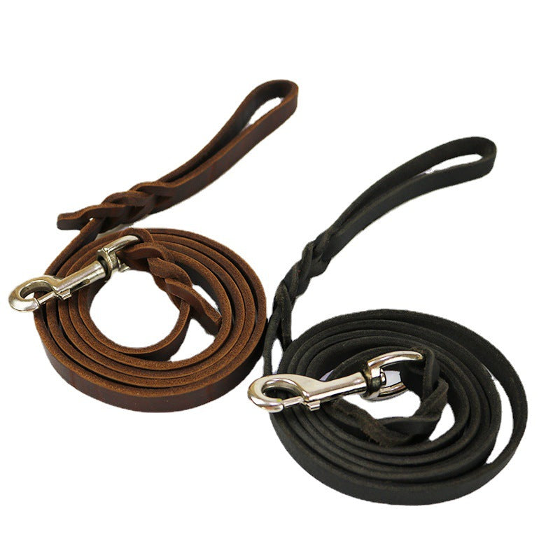 KFX-0343997 Thickened Leather Dog Walking Rope for Medium to Large Breeds, Light Brown and Black