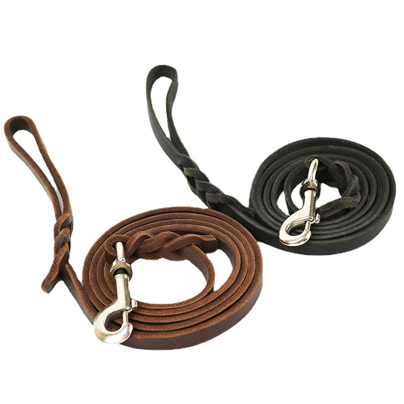 KFX-0343997 Thickened Leather Dog Walking Rope for Medium to Large Breeds, Light Brown and Black