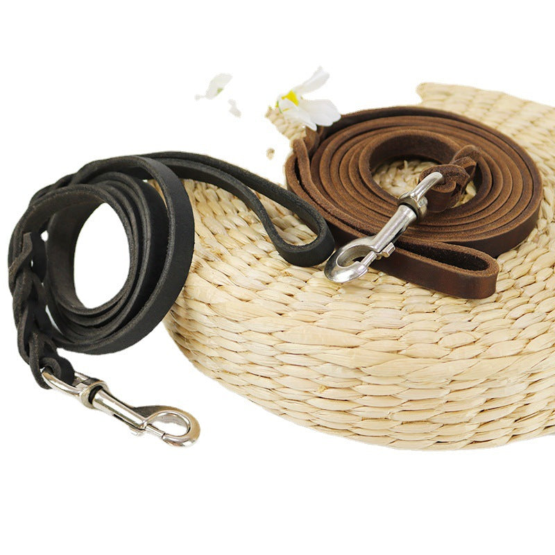 KFX-0343997 Thickened Leather Dog Walking Rope for Medium to Large Breeds, Light Brown and Black