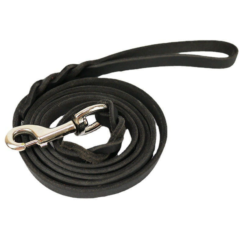 KFX-0343997 Thickened Leather Dog Walking Rope for Medium to Large Breeds, Light Brown and Black