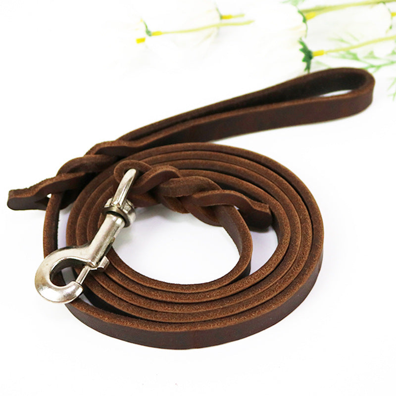 KFX-0343997 Thickened Leather Dog Walking Rope for Medium to Large Breeds, Light Brown and Black