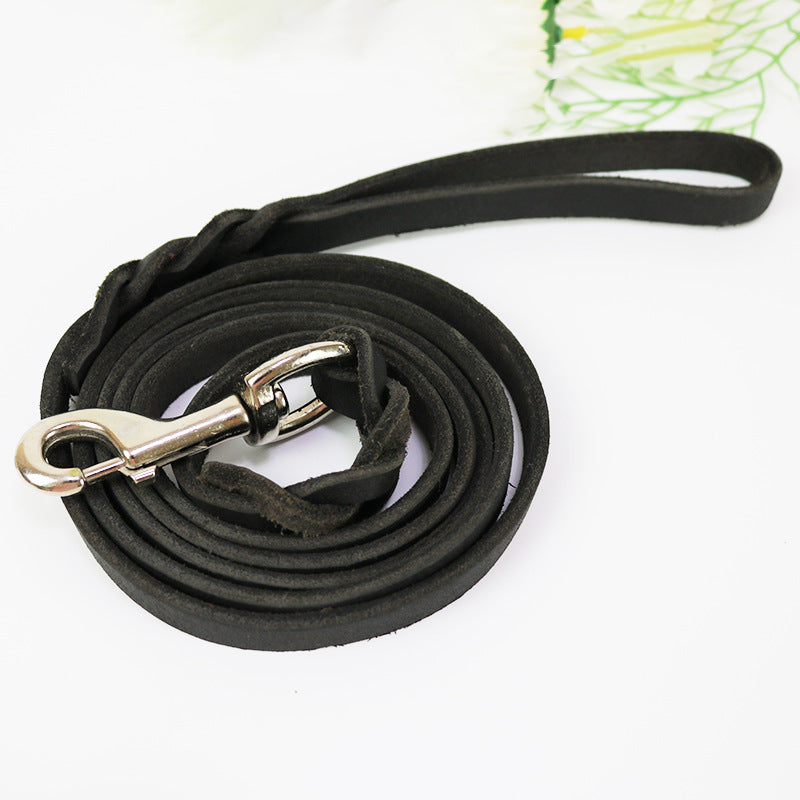 KFX-0343997 Thickened Leather Dog Walking Rope for Medium to Large Breeds, Light Brown and Black