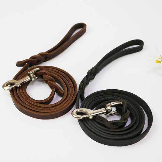 KFX-0343997 Thickened Leather Dog Walking Rope for Medium to Large Breeds, Light Brown and Black