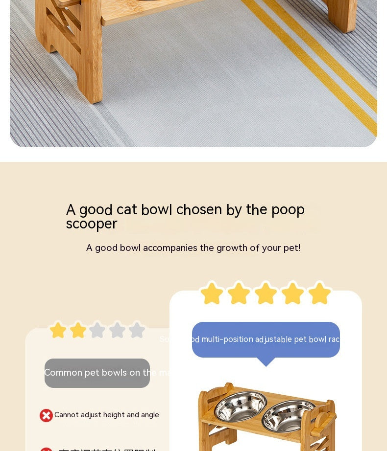 KFX-0344381 Stainless Steel Double Cat Food Bowl with Wooden Bracket Dining Trolley
