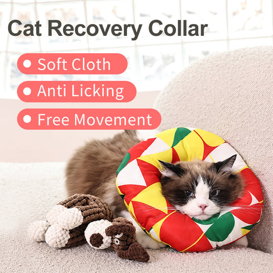 KFX-0346173 Anti-Lick Cat Recovery Collar - Soft Polyester Fabric - Adjustable Sizes for Comfort and Protection