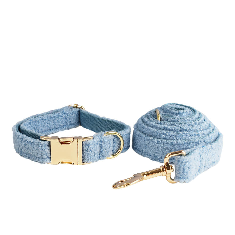 KFX-0346813 Blue Teddy Bear Dog Collar and Leash Set with Bow and Vest, Perfect for Pets and Gift-Giving