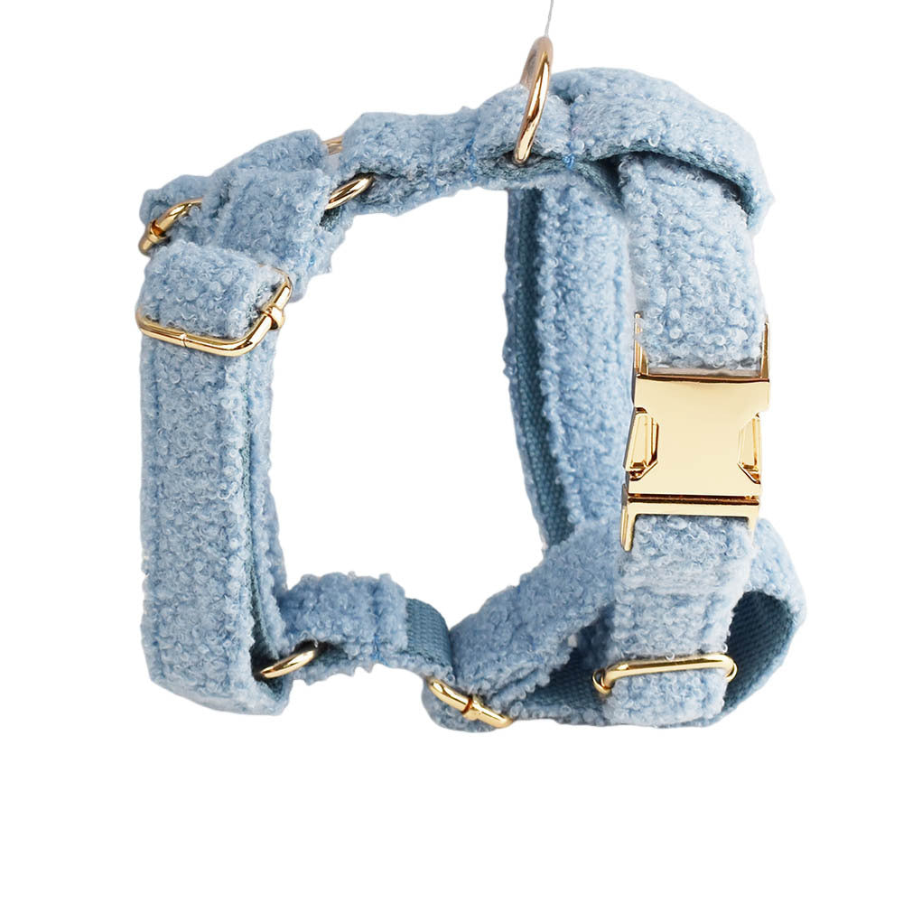 KFX-0346813 Blue Teddy Bear Dog Collar and Leash Set with Bow and Vest, Perfect for Pets and Gift-Giving