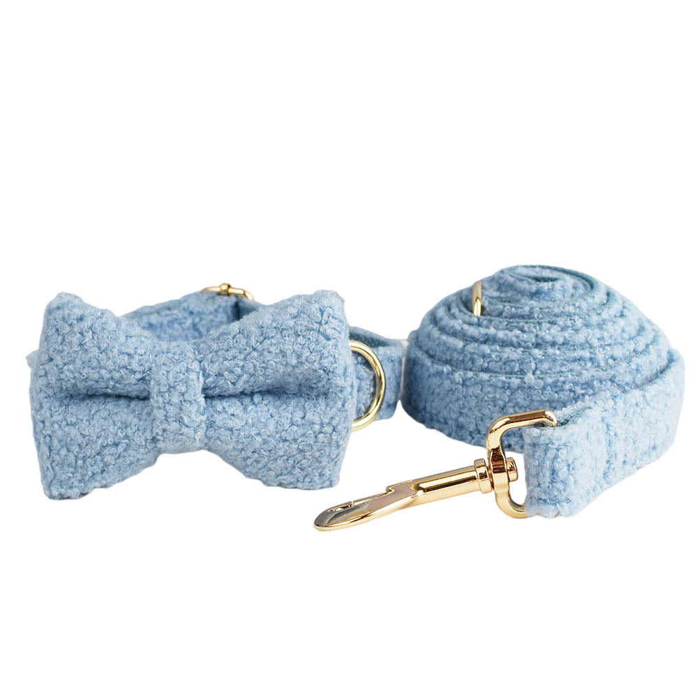 KFX-0346813 Blue Teddy Bear Dog Collar and Leash Set with Bow and Vest, Perfect for Pets and Gift-Giving