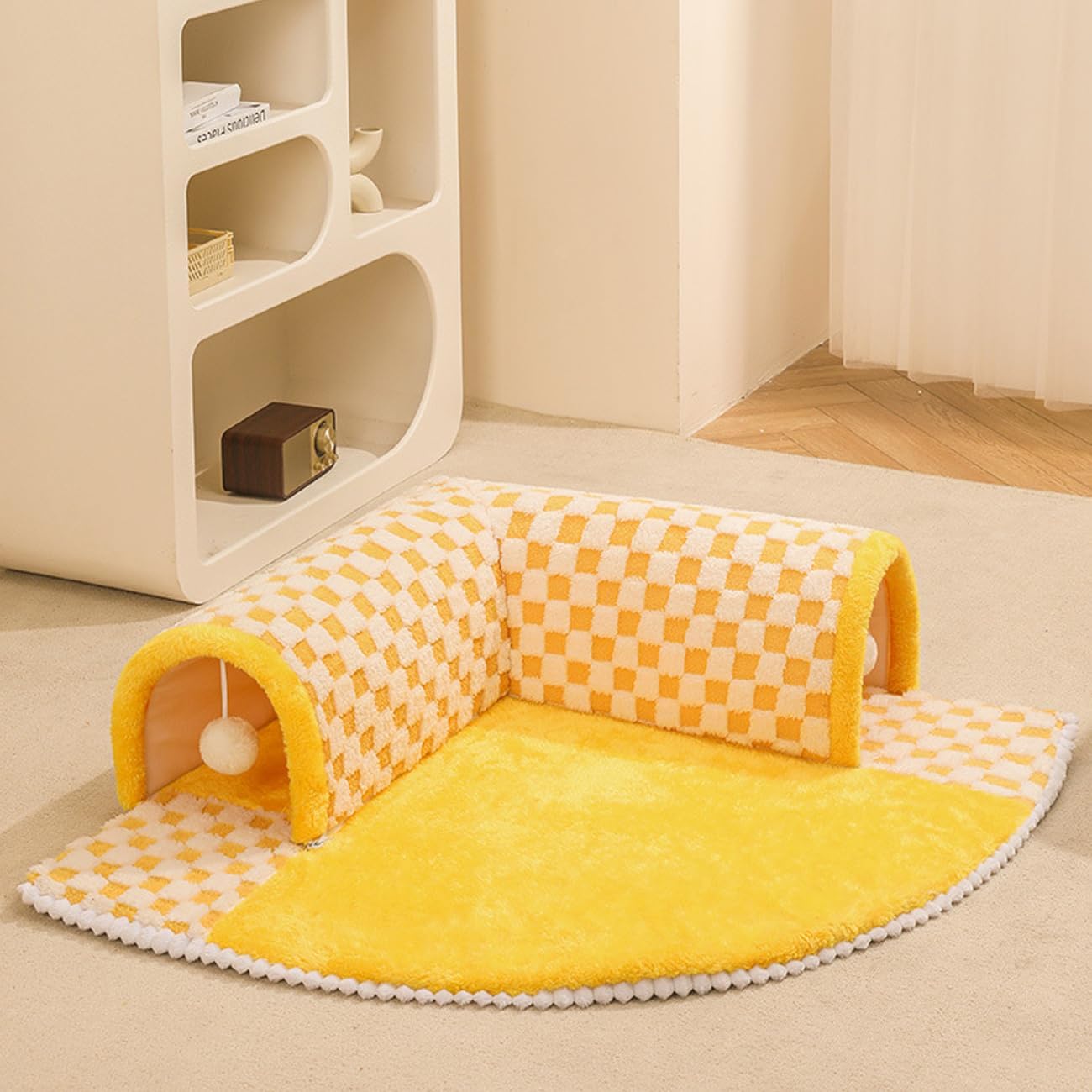 KFX-0347453 2-in-1 Plush Pet Bed Tunnel with Anti-Slip Base for Cats and Dogs
