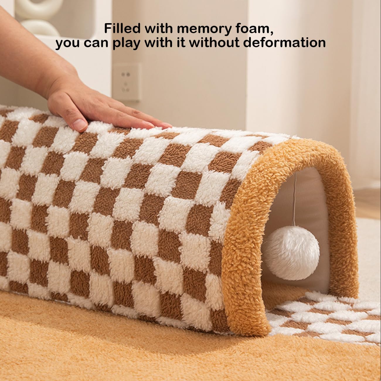 KFX-0347453 2-in-1 Plush Pet Bed Tunnel with Anti-Slip Base for Cats and Dogs