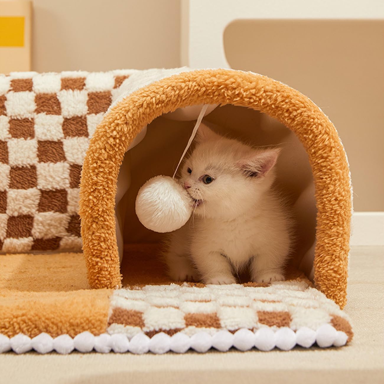 KFX-0347453 2-in-1 Plush Pet Bed Tunnel with Anti-Slip Base for Cats and Dogs