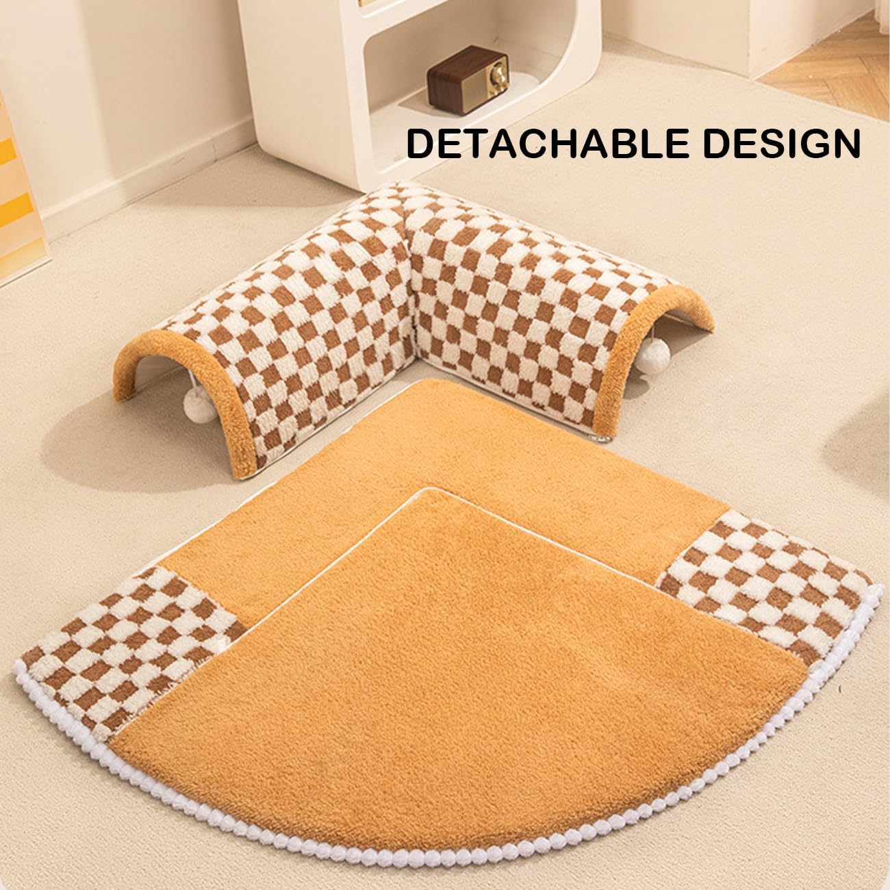 KFX-0347453 2-in-1 Plush Pet Bed Tunnel with Anti-Slip Base for Cats and Dogs