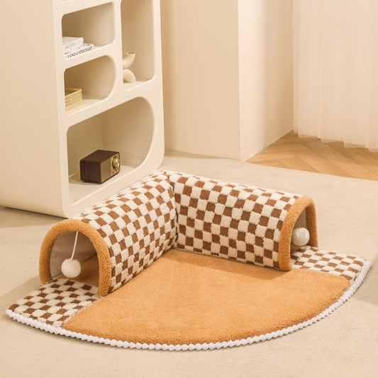 KFX-0347453 2-in-1 Plush Pet Bed Tunnel with Anti-Slip Base for Cats and Dogs