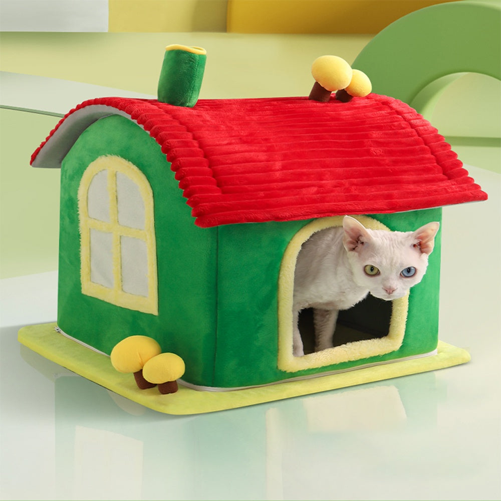 KFX-0347837 Cozy Indoor Enclosed Cat Bed with Removable Cleaning Mat - Warm Cave Design for Comfort and Privacy