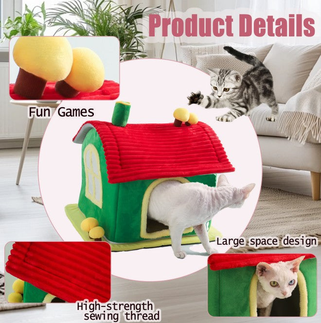 KFX-0347837 Cozy Indoor Enclosed Cat Bed with Removable Cleaning Mat - Warm Cave Design for Comfort and Privacy