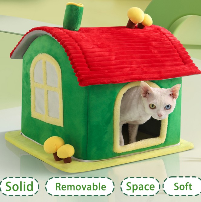 KFX-0347837 Cozy Indoor Enclosed Cat Bed with Removable Cleaning Mat - Warm Cave Design for Comfort and Privacy