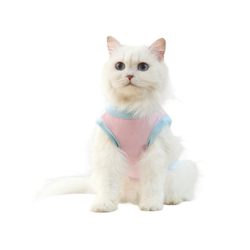 KFX-0348733 Pet Ice Silk Sun Protection Vest for Cats - Unisex Clothing in Grape Purple, Island Blue, and Cherry Blossom Pink