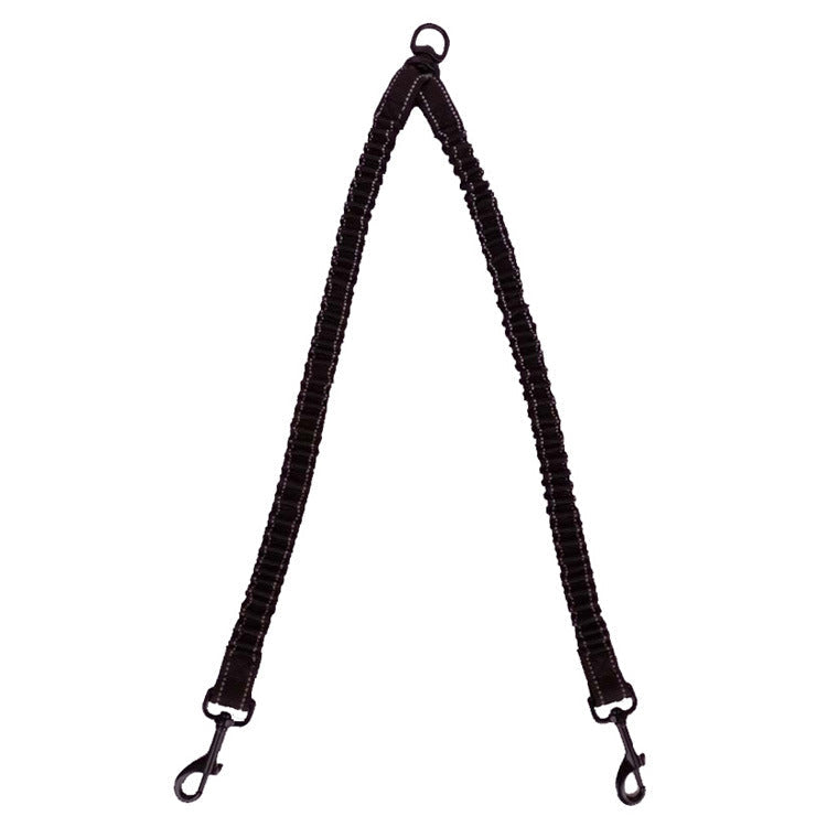 KFX-0349757 Dual-Headed Polyester Dog Leash with Elastic Foot, Black, 100cm Length, 2.5cm Width