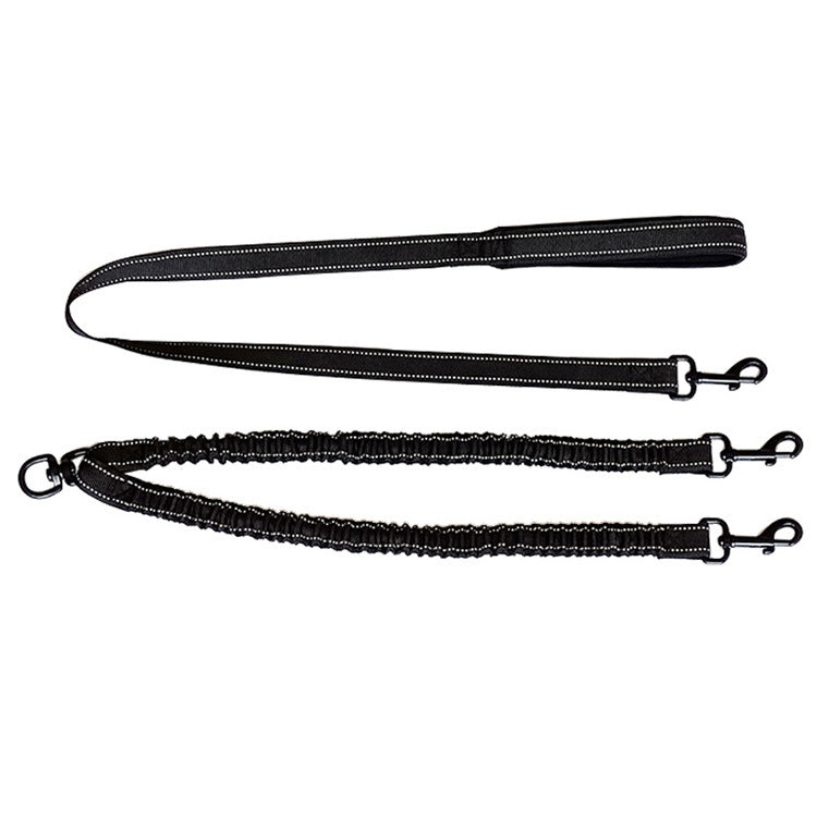KFX-0349757 Dual-Headed Polyester Dog Leash with Elastic Foot, Black, 100cm Length, 2.5cm Width