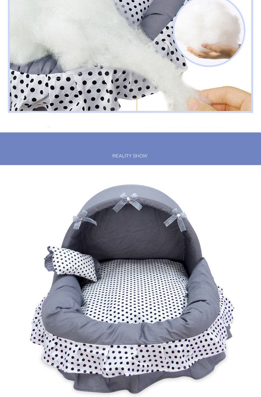 KFX-0350013 Removable and Washable Small Pet Nest with Bow-Knot Design, Eco-Friendly Cotton, Double-Layer Skirts, Comfortable and Warm