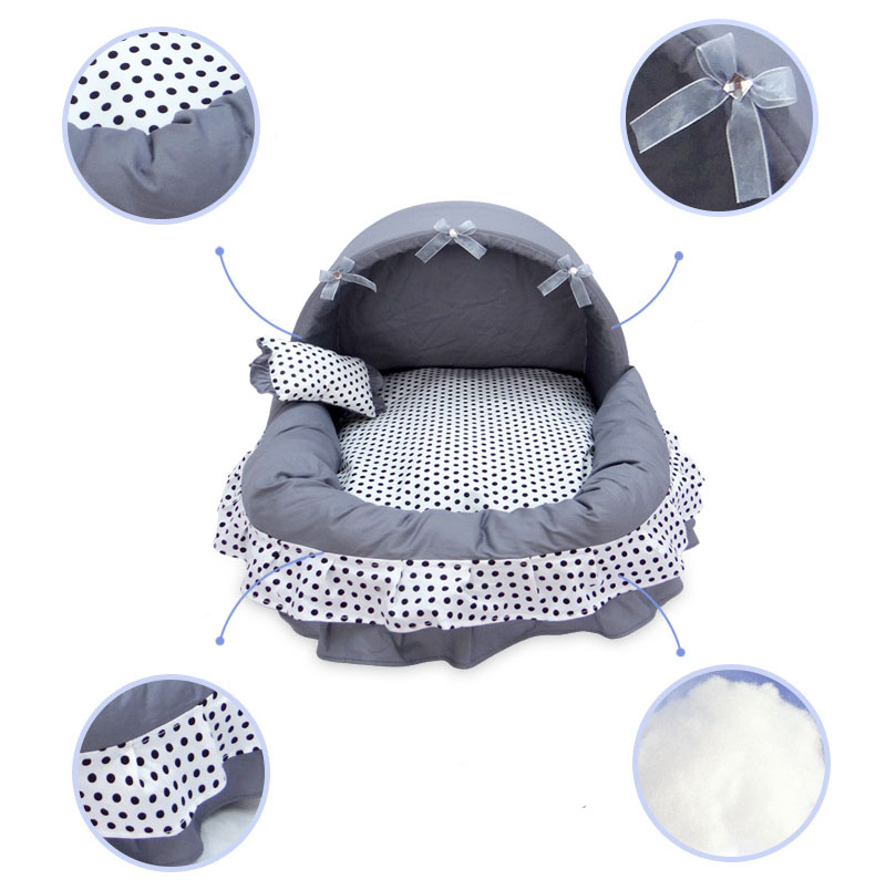 KFX-0350013 Removable and Washable Small Pet Nest with Bow-Knot Design, Eco-Friendly Cotton, Double-Layer Skirts, Comfortable and Warm