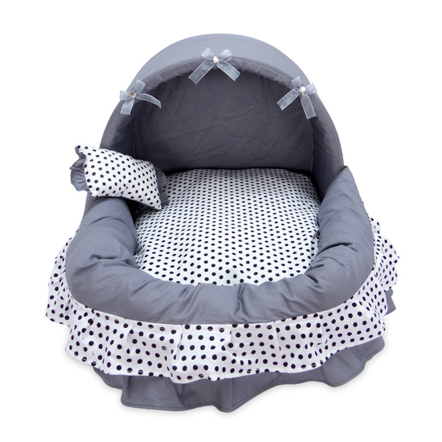 KFX-0350013 Removable and Washable Small Pet Nest with Bow-Knot Design, Eco-Friendly Cotton, Double-Layer Skirts, Comfortable and Warm