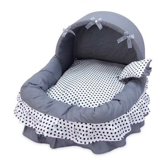 KFX-0350013 Removable and Washable Small Pet Nest with Bow-Knot Design, Eco-Friendly Cotton, Double-Layer Skirts, Comfortable and Warm