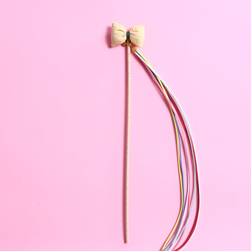 KFX-0352189 Three-Dimensional Rainbow Bow Tassel Cat Teasing Stick with Bells