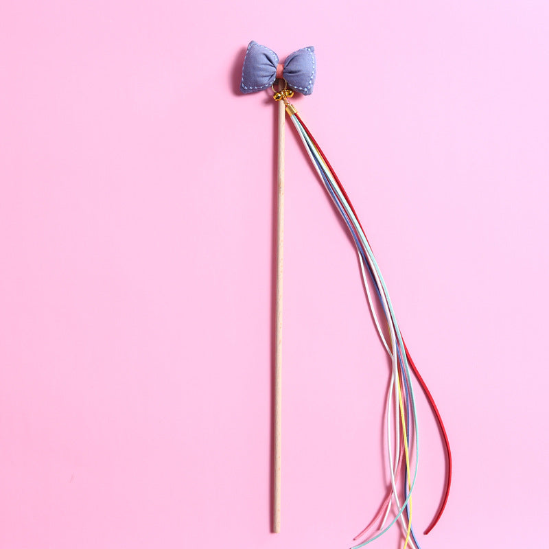 KFX-0352189 Three-Dimensional Rainbow Bow Tassel Cat Teasing Stick with Bells