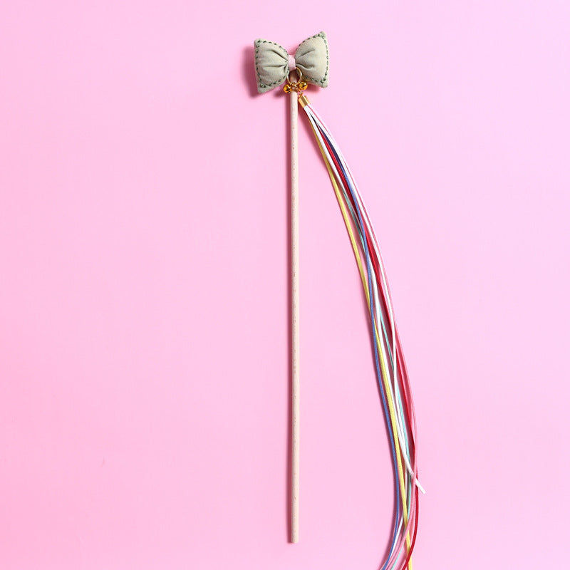 KFX-0352189 Three-Dimensional Rainbow Bow Tassel Cat Teasing Stick with Bells