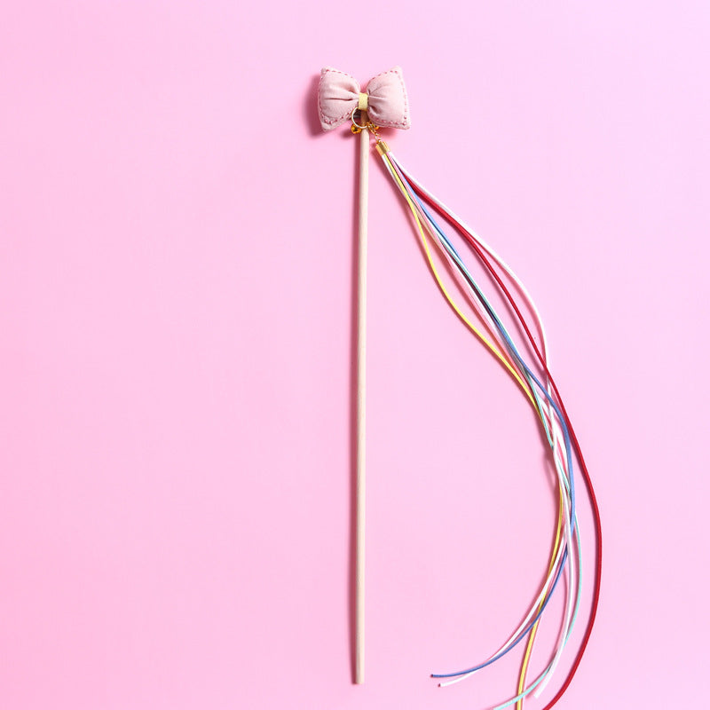 KFX-0352189 Three-Dimensional Rainbow Bow Tassel Cat Teasing Stick with Bells
