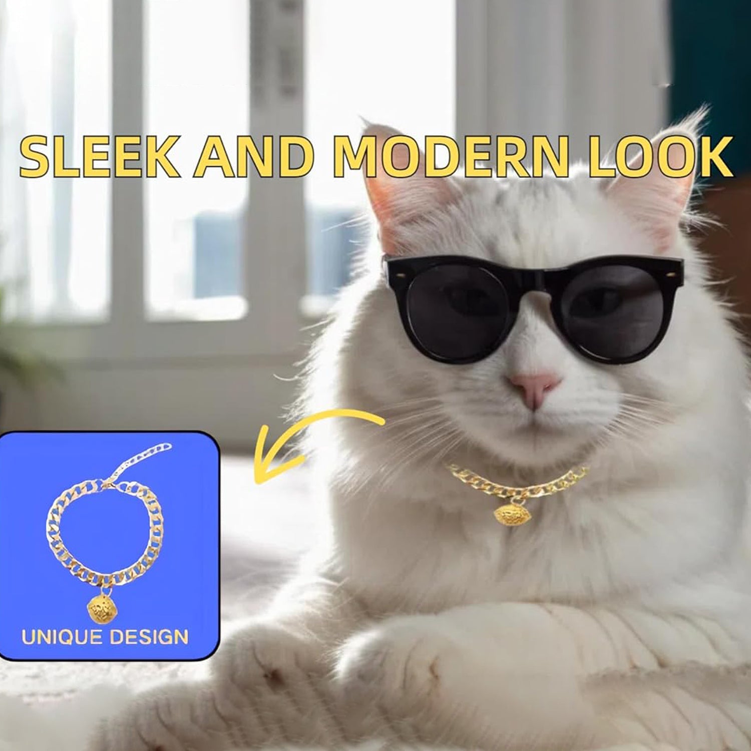 KFX-0352573 Gold Cat & Dog Adjustable Metal Necklace with Bell, Lightweight Aluminum Chain for Lasting Wear