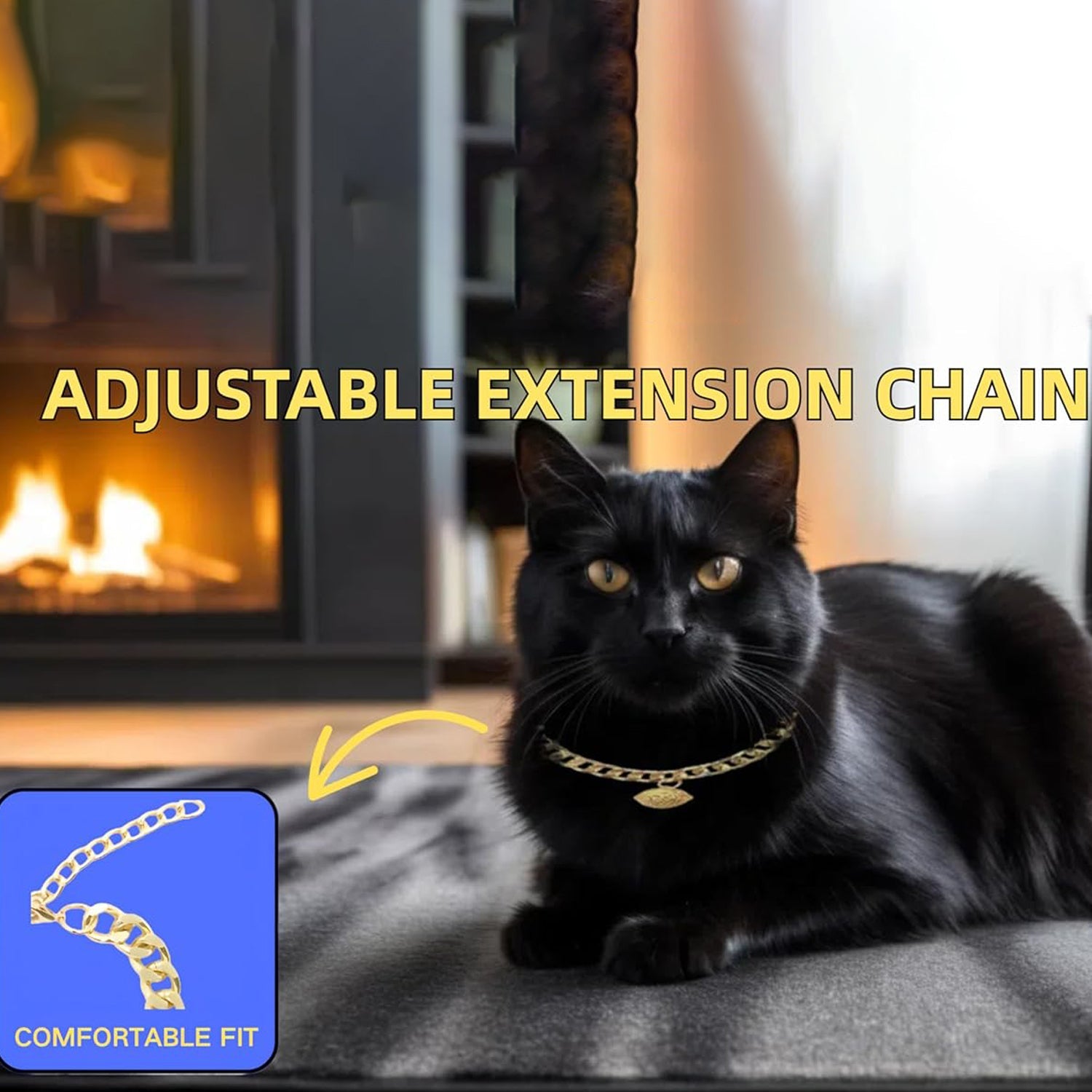 KFX-0352573 Gold Cat & Dog Adjustable Metal Necklace with Bell, Lightweight Aluminum Chain for Lasting Wear