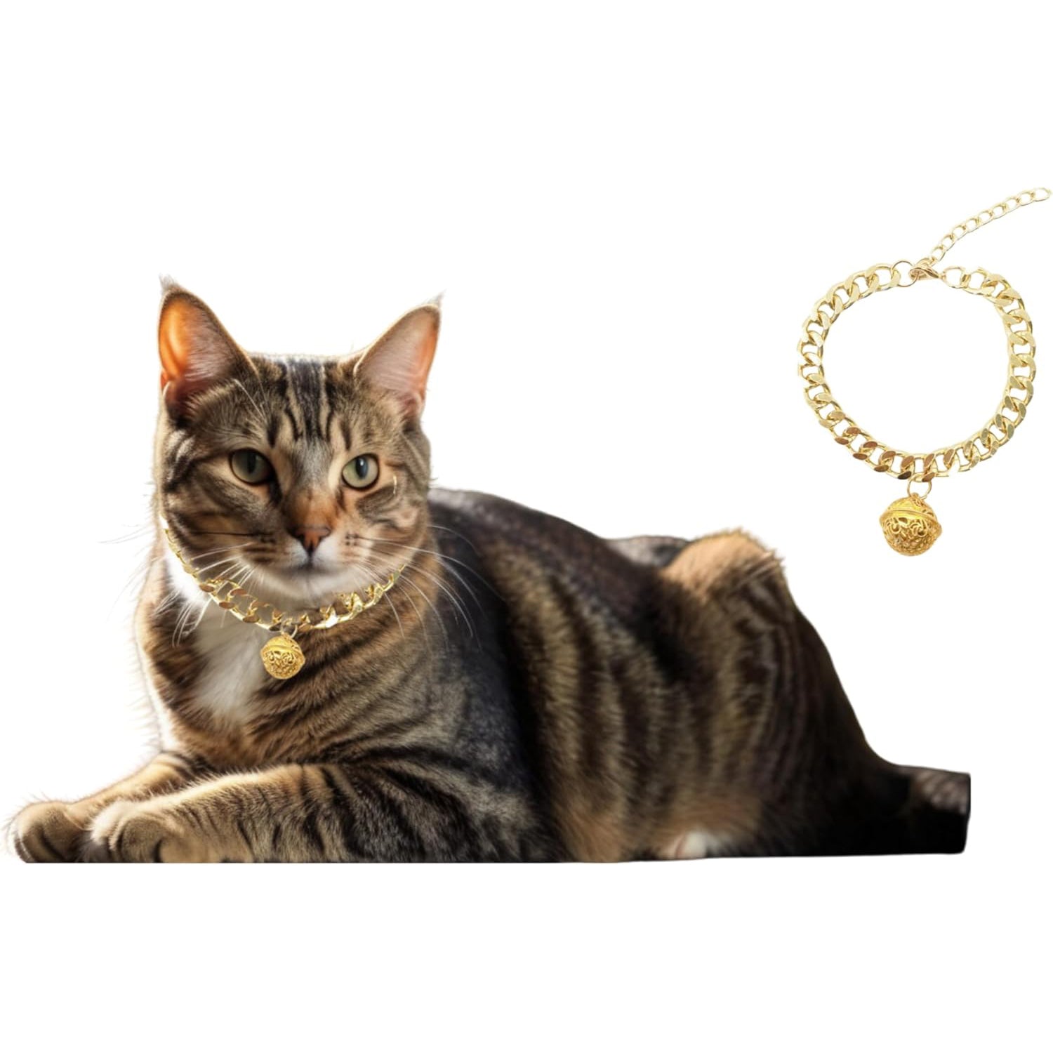 KFX-0352573 Gold Cat & Dog Adjustable Metal Necklace with Bell, Lightweight Aluminum Chain for Lasting Wear