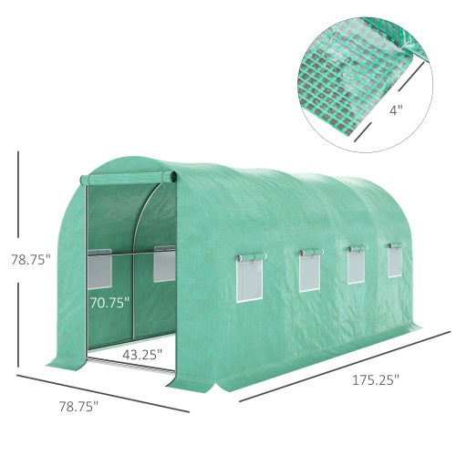 KFX-0353597 Outsunny Walk-In Tunnel Hoop Greenhouse 15' x 7' x 6.5' with PE Cover, Steel Frame, Zipper Door & Roll-Up Windows for Plants and Vegetables