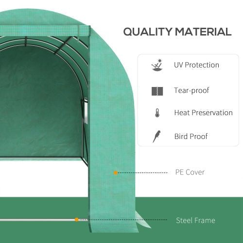 KFX-0353597 Outsunny Walk-In Tunnel Hoop Greenhouse 15' x 7' x 6.5' with PE Cover, Steel Frame, Zipper Door & Roll-Up Windows for Plants and Vegetables