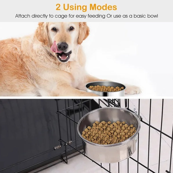 KFX-0353725 Detachable Stainless Steel Dog Bowl with Clamp for Pet Cages, Multiple Sizes Available