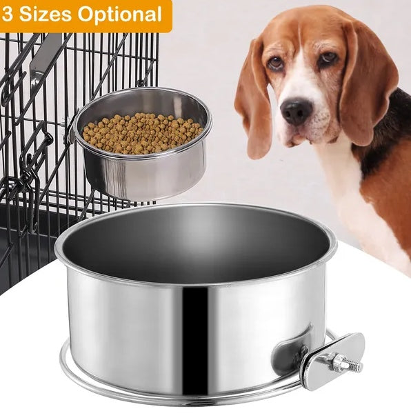 KFX-0353725 Detachable Stainless Steel Dog Bowl with Clamp for Pet Cages, Multiple Sizes Available