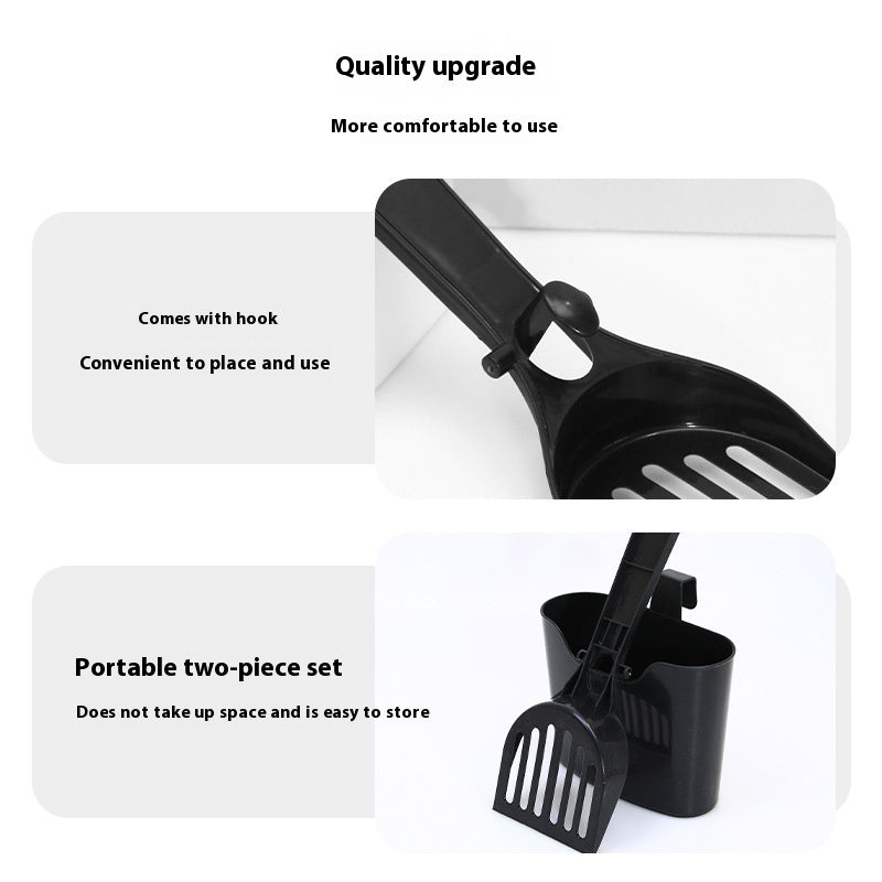 KFX-0355901 Cat Litter Scoop with Lengthened Handle and Storage Box - Black Plastic Design