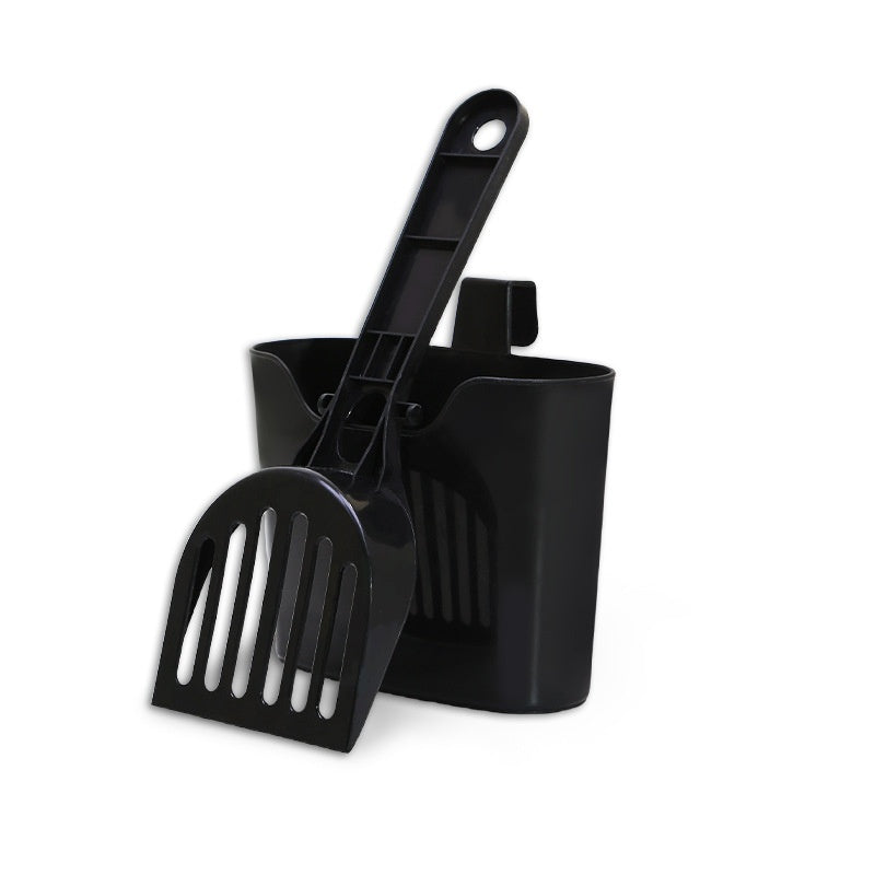 KFX-0355901 Cat Litter Scoop with Lengthened Handle and Storage Box - Black Plastic Design