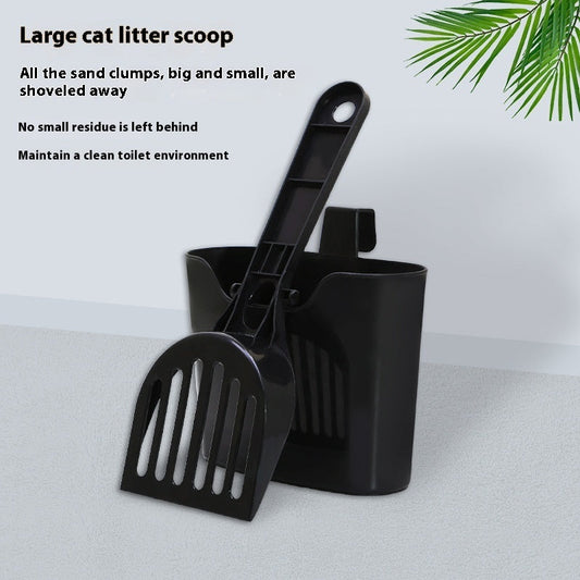 KFX-0355901 Cat Litter Scoop with Lengthened Handle and Storage Box - Black Plastic Design