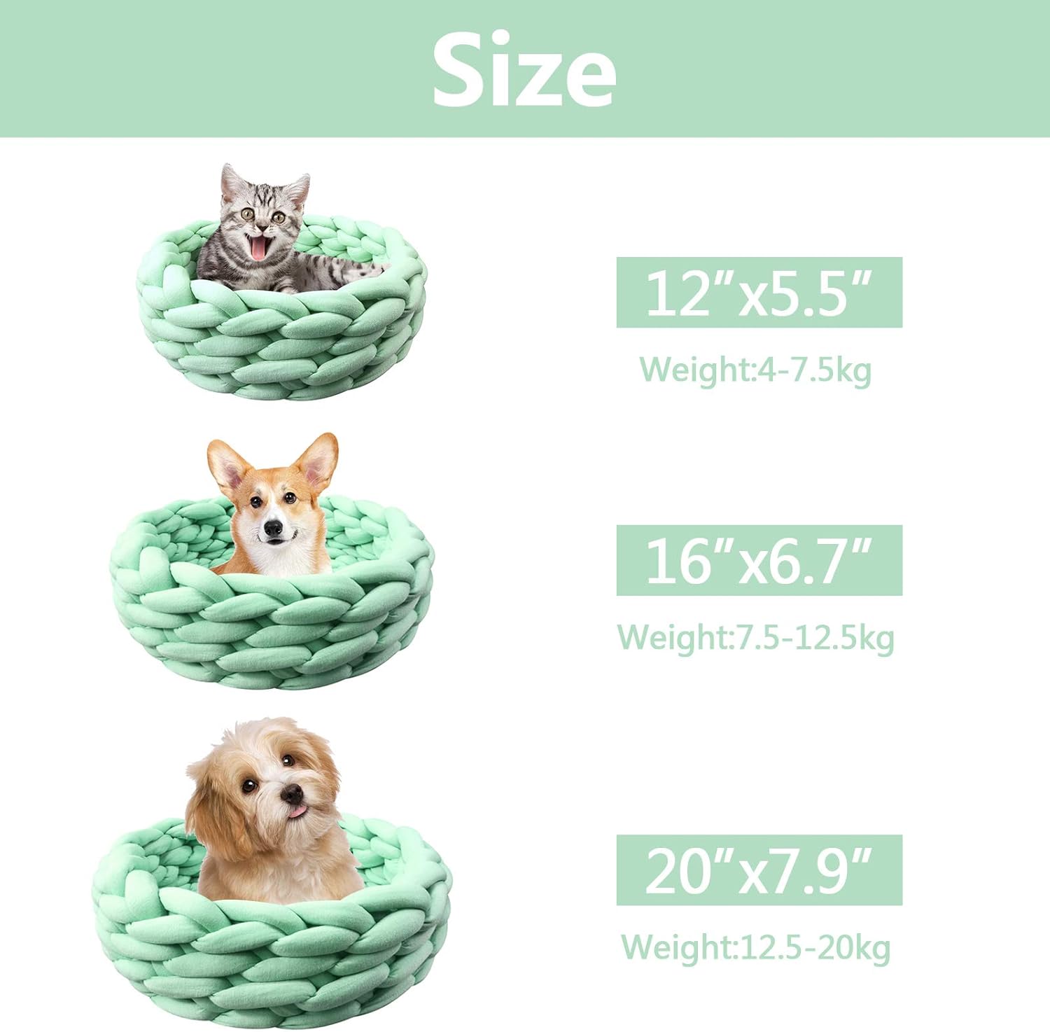 KFX-0357181 Cozy Cotton Knitted Round Cat Basket Bed - Soft Woven Pet Nest for Small Dogs and Cats