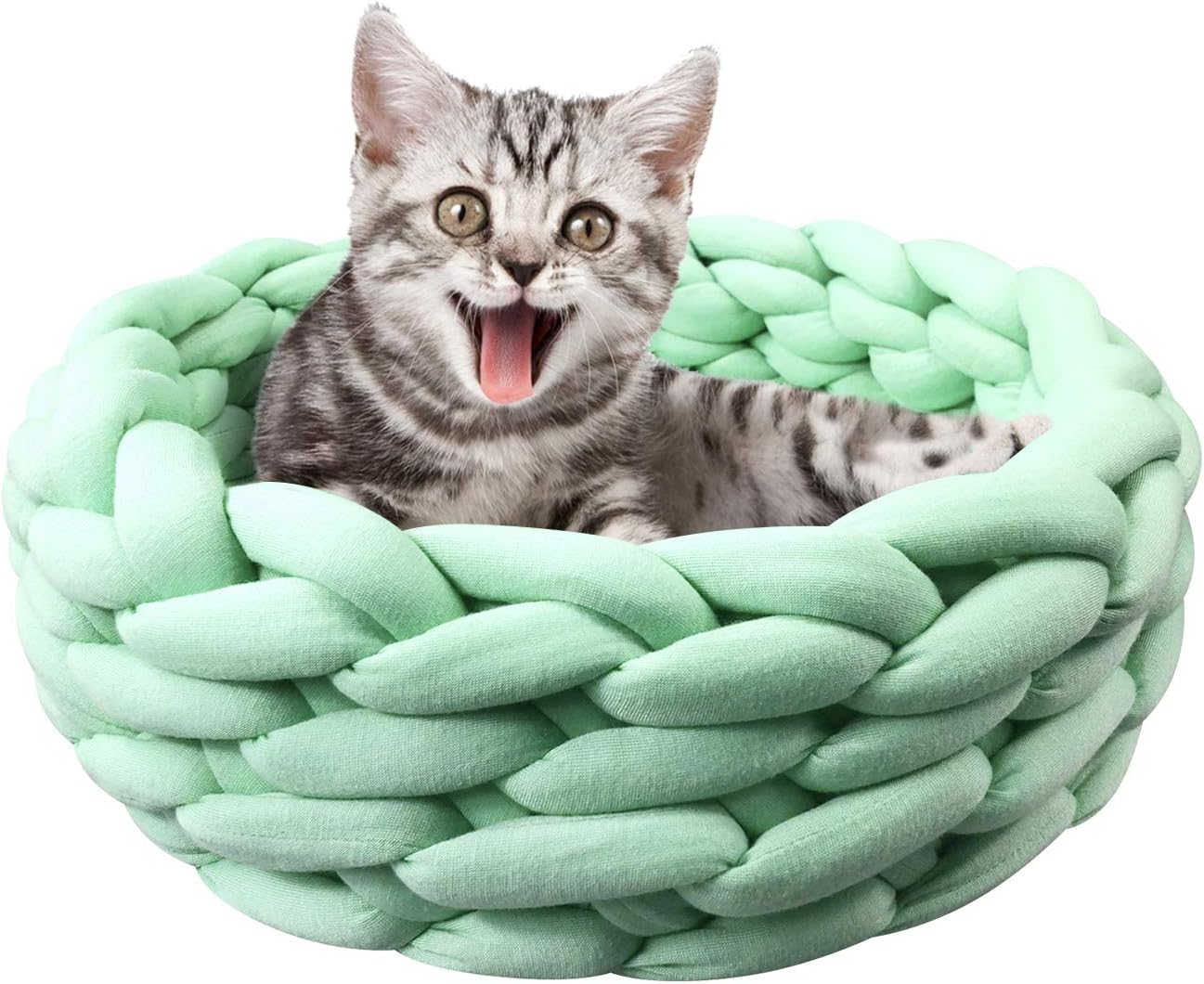 KFX-0357181 Cozy Cotton Knitted Round Cat Basket Bed - Soft Woven Pet Nest for Small Dogs and Cats