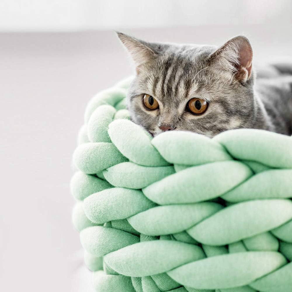 KFX-0357181 Cozy Cotton Knitted Round Cat Basket Bed - Soft Woven Pet Nest for Small Dogs and Cats