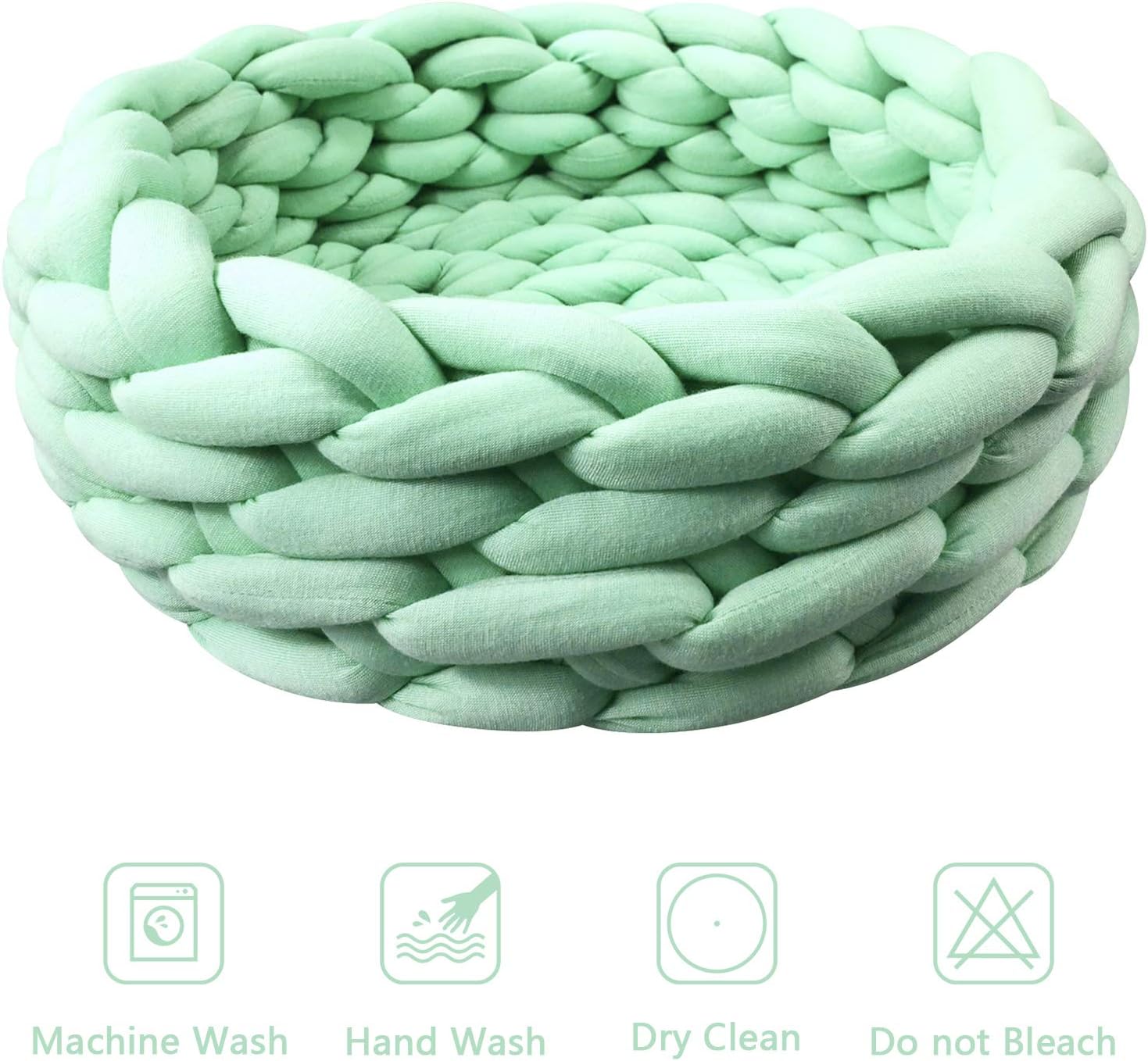 KFX-0357181 Cozy Cotton Knitted Round Cat Basket Bed - Soft Woven Pet Nest for Small Dogs and Cats