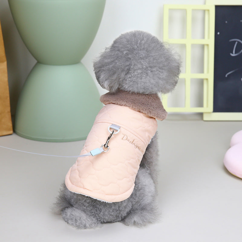 KFX-0360125 Warm Cotton Vest Coat for Small Dogs with Traction Buckle in Pink, Green, and Blue Options