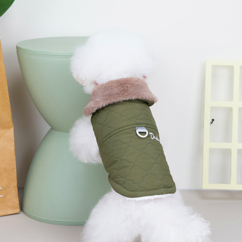 KFX-0360125 Warm Cotton Vest Coat for Small Dogs with Traction Buckle in Pink, Green, and Blue Options