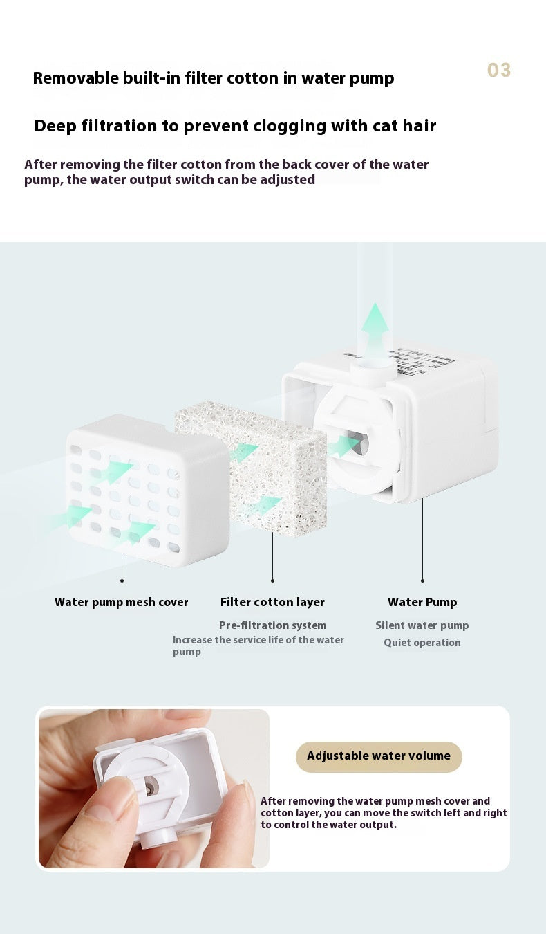 KFX-0361533 Ceramic Automatic Cat Water Dispenser with Circulating Filter and Pump - 1.3L Capacity