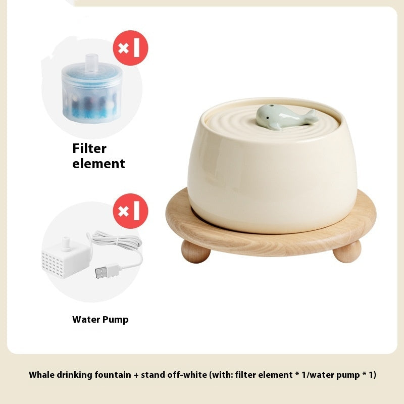 KFX-0361533 Ceramic Automatic Cat Water Dispenser with Circulating Filter and Pump - 1.3L Capacity