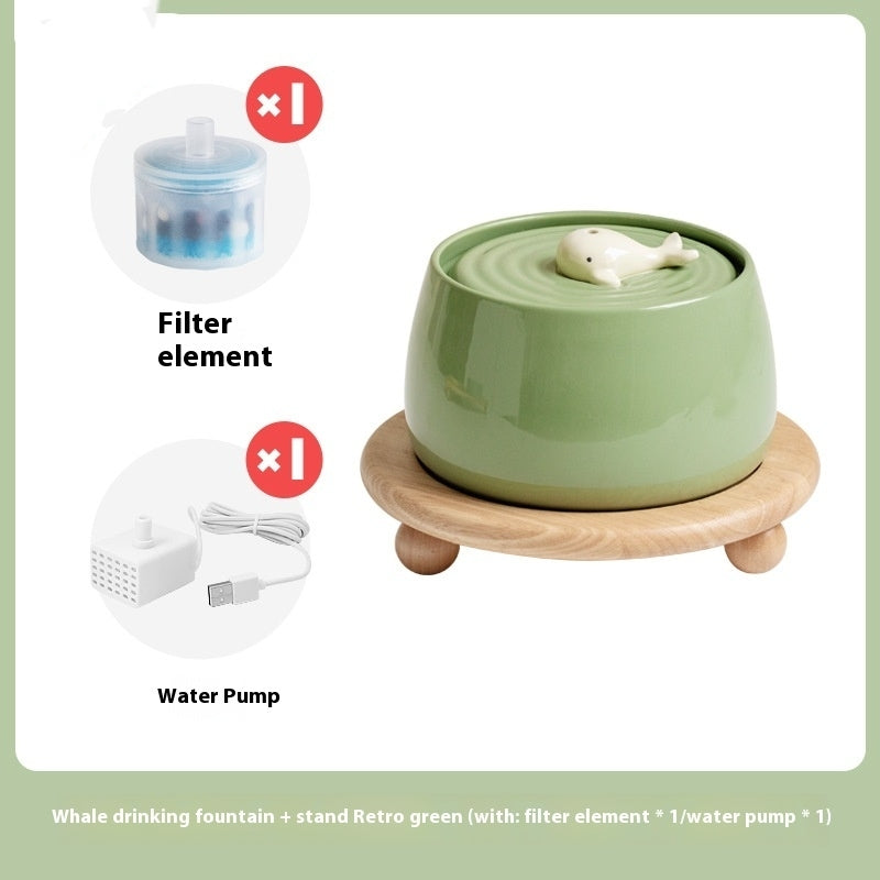KFX-0361533 Ceramic Automatic Cat Water Dispenser with Circulating Filter and Pump - 1.3L Capacity